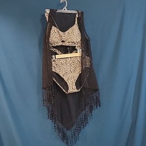 NWT 2 Piece Bathing Suit And Black Lace Cover-Up
